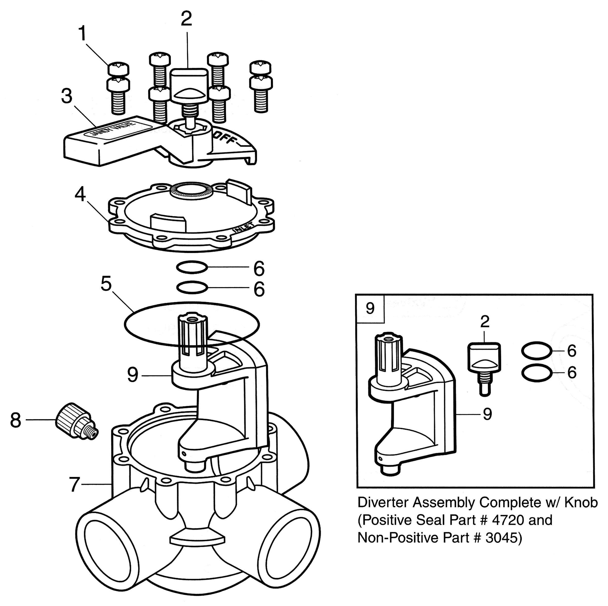 Jandy Ball & Diverter Valves Gray Valve Part Schematic