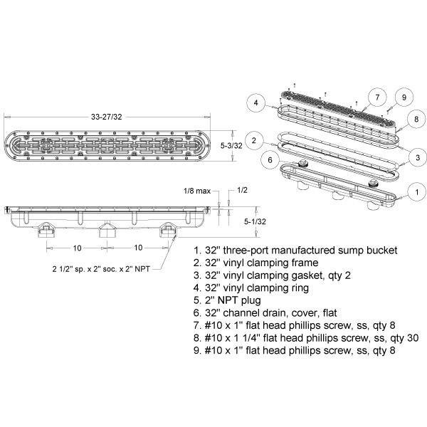 Aquastar  32in Channel Drain Flat Grate Suction Outlet Cover White