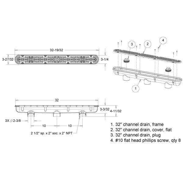 32in Channel Drain Flat Grate Anti-Entrapment Suction Outlet Cover, Tan