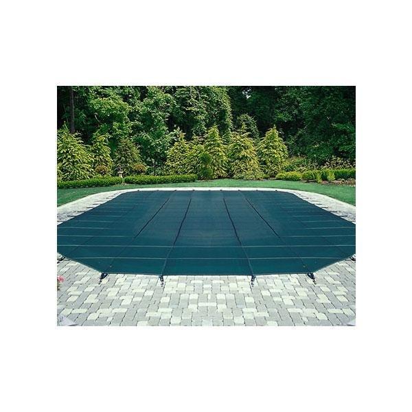 20' x 40' Rectangle Mesh Safety Cover with Left Side Step, Green 20-Year Warranty