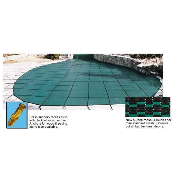 20' x 40' Rectangle Mesh Safety Cover with Left Side Step, Green 20-Year Warranty