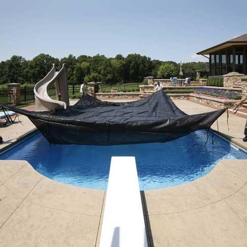 Pro 30 Year Commercial Mesh 25' x 45' Rectangle Safety Cover with Right Side Step, Black
