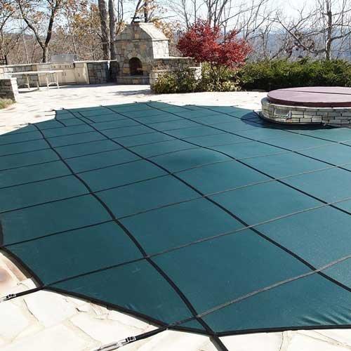 Pro SunBlocker Mesh 20' x 40' Rectangle Safety Cover with 4' x 8' Right Side Step, Green