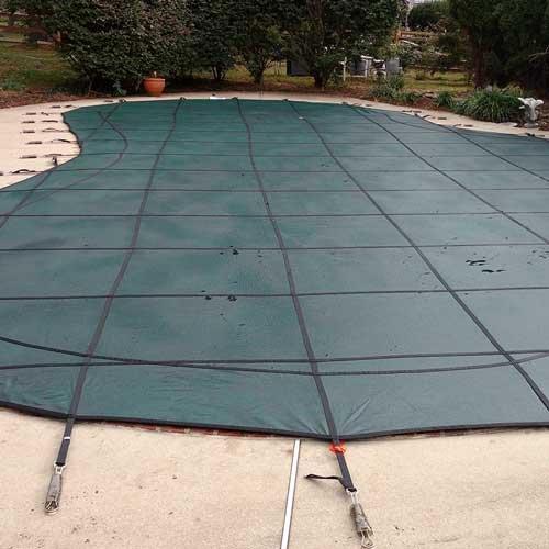 Pro SunBlocker Mesh 20' x 40' Rectangle Safety Cover with 4' x 8' Right Side Step, Green