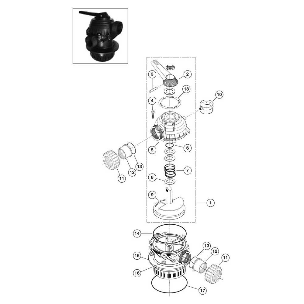 Sta-Rite 1-1/2 Multiport Top Mount Backwash Valve WC112 Series Parts