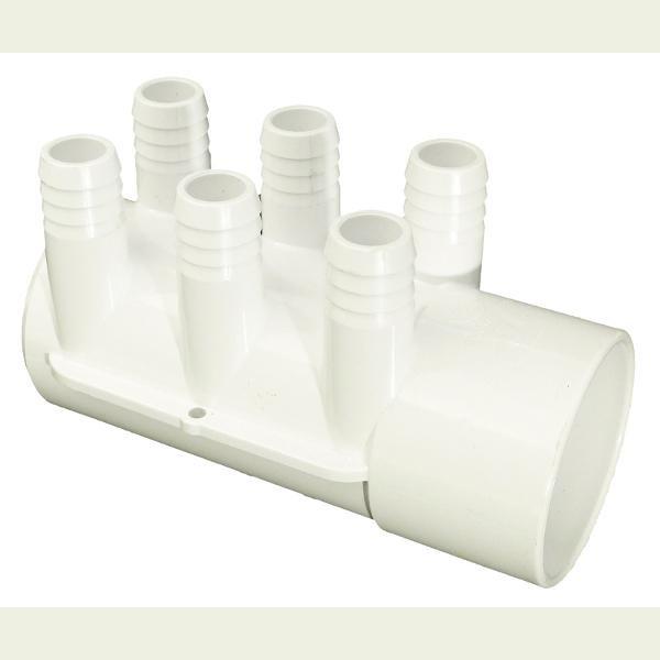 Manifold, 3/4" Barb, 6 Port, 2" Slip x Dead End.