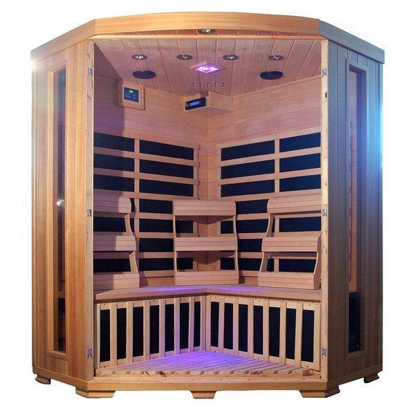 3-Person Hemlock Corner Infrared Sauna with Carbon Heaters