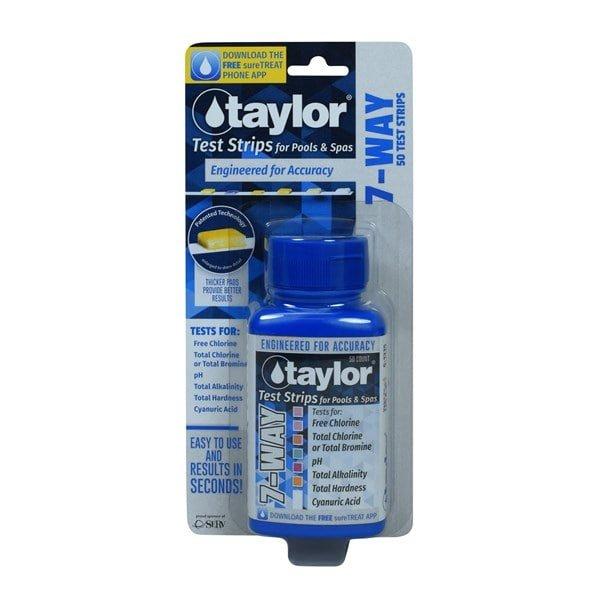Taylor Technologies  7-Way Test Strips for Free Chlorine Total Chlorine/Bromine pH Alkalinity Hardness CYA (50 Test Strips)
