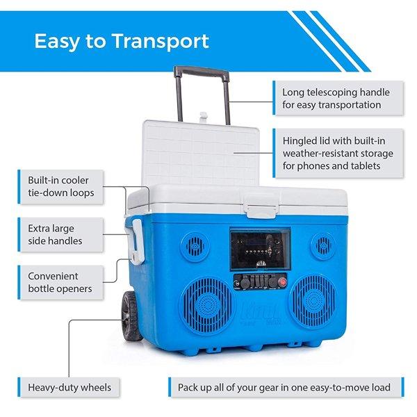Sondpex  KoolMax 40 Quart Wheeled Cooler Bluetooth Audio and Charging Station  Blue