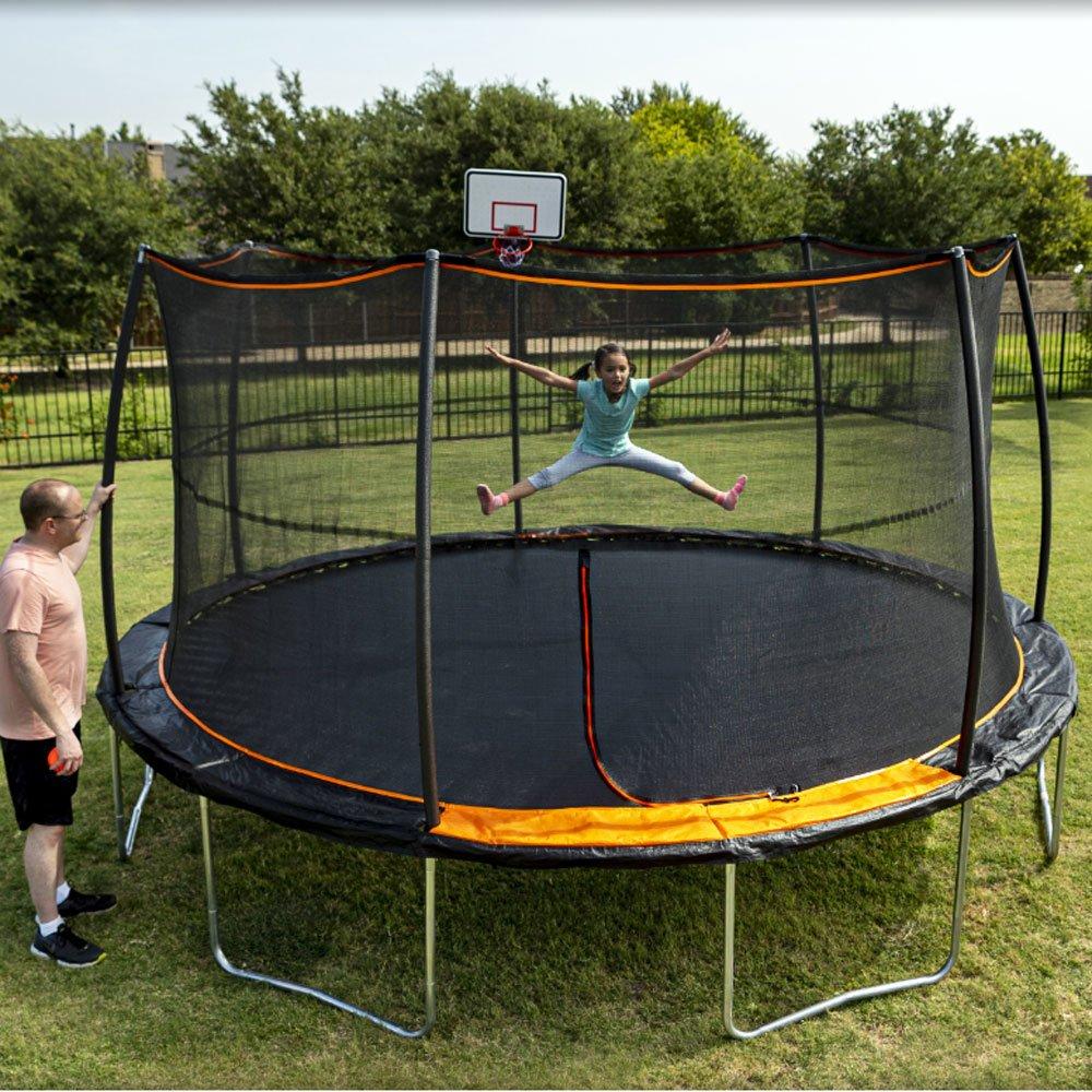 jumpking trampoline basketball hoop with attachment and inflatable basketball