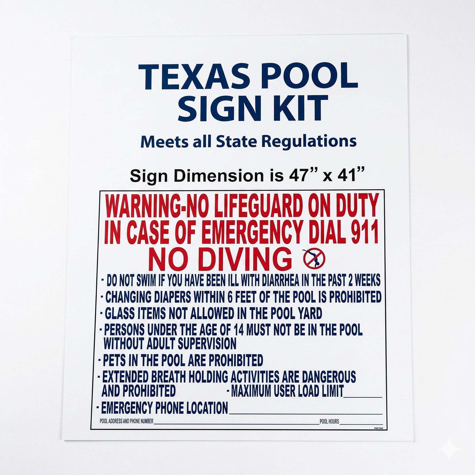 Texas Pool Rules Sign, 41" x 47"