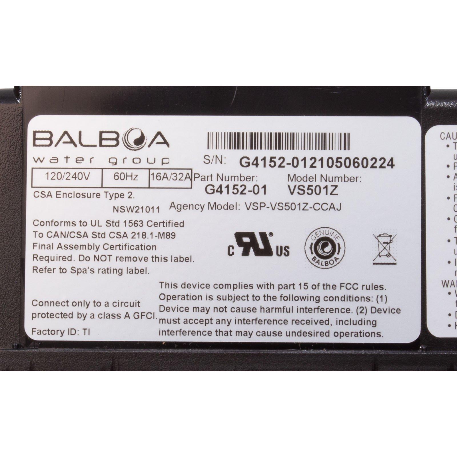 Balboa Control BWG VS501Z,P1 P2 1spd or Bl 4kW,115/230v,VL240
