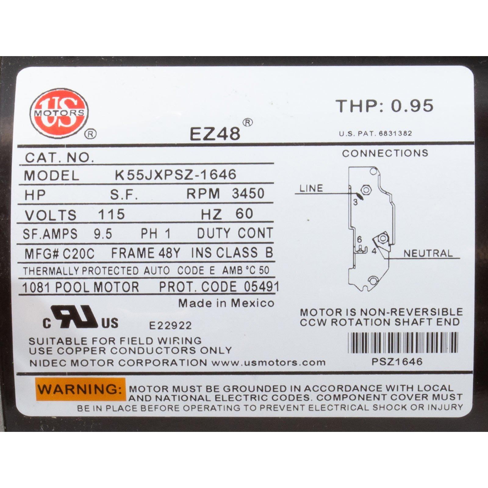 Nidec Motor 3J12810-0 Motor US Motor/WW 1.0hp 115v 1-Speed 48 Frame