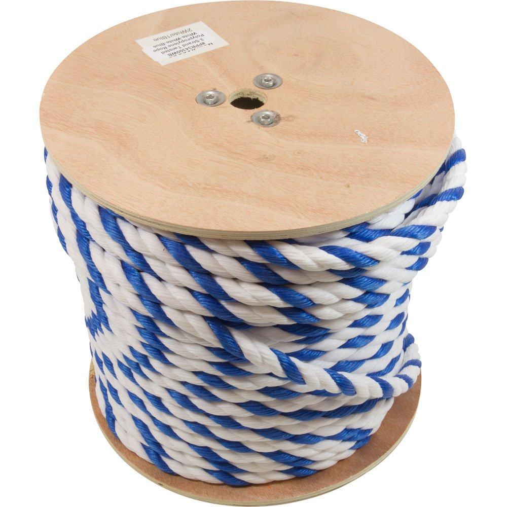 Phoenix Rope Polypropylene Rope 3/4"dia 2 White 1 Blue Strand 300ft