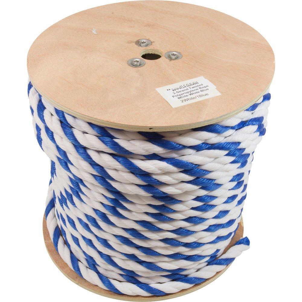 Phoenix Rope Polypropylene Rope 3/4"dia 2 White 1 Blue Strand 300ft