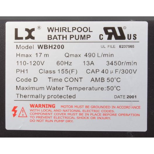 Lingxiao Pump WBH200 Pump Bath LX WBH 13.0A 115v 1.5" w/Air Switch