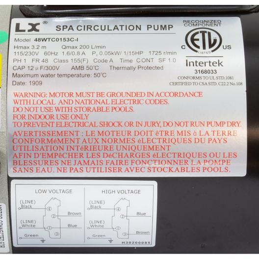 Lingxiao Pump 48WTC0153C-I Pump Circ LX WTC 1/15hp 115v/230v,48Fr,1.5",Pre 7/2011
