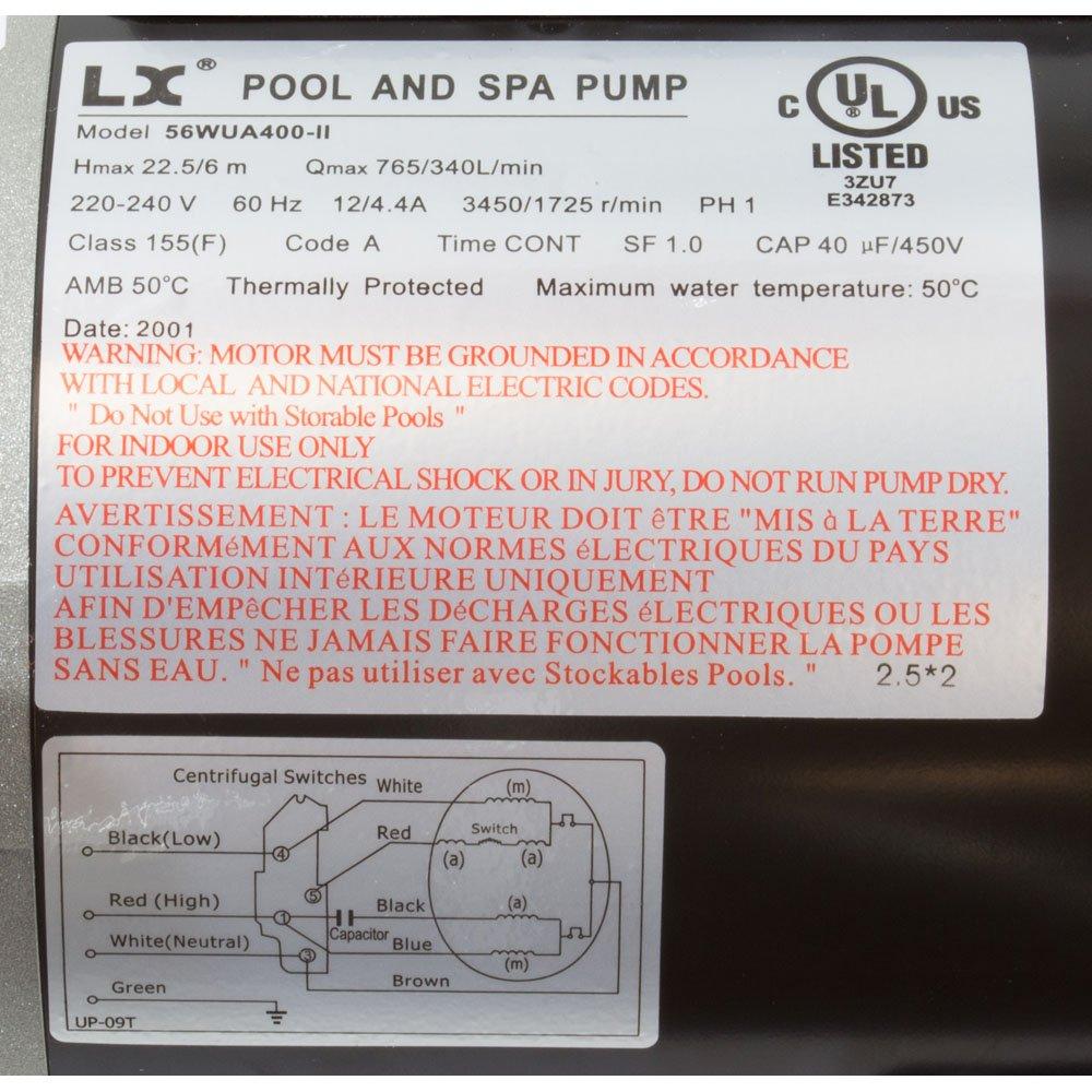 Lingxiao Pump 56WUA400II2.5*2 Pump LX 56WUA 4.0hp 230v 2-Spd 56Fr 2.5 x 2" SD