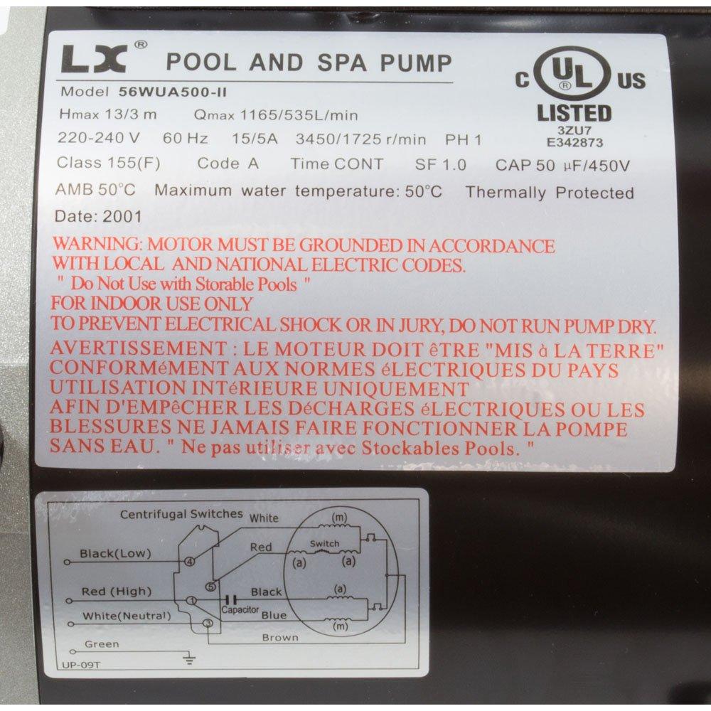 Lingxiao Pump 56WUA500-II Pump LX 56WUA 5.0hp 230v 2-Spd 56Fr 2.5 x 2.5" SD