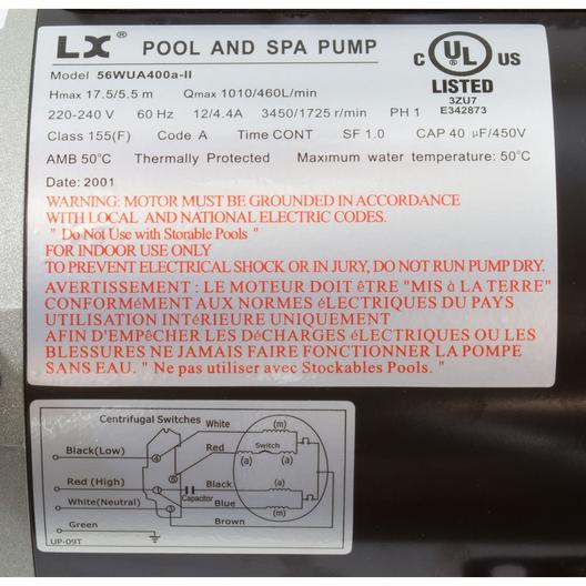 Lingxiao Pump 56WUA400A-II Pump LX 56WUA 4.0hp 230v 2-Spd 56Fr 2.5 x 2.5" SD