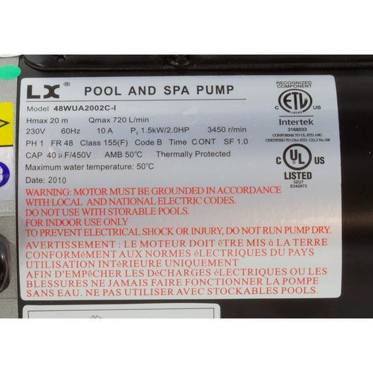 Lingxiao Pump 48WUA2002C-I Pump LX 48WUA 2.0hp 230v 1-Spd 48Fr 2"