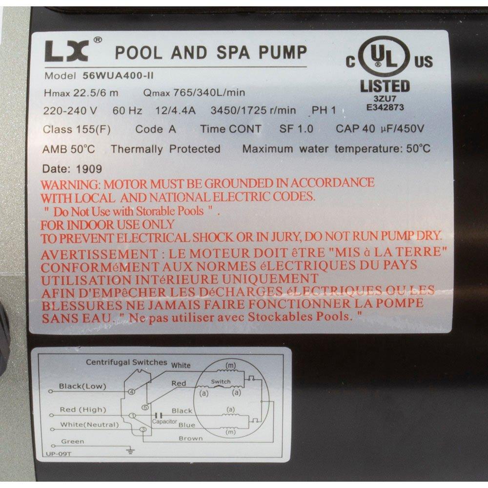 Lingxiao Pump 56WUA400-II(NF Pump LX 56WUA 4.0hp 230v 2-Spd 56Fr 2",SD Bracketless