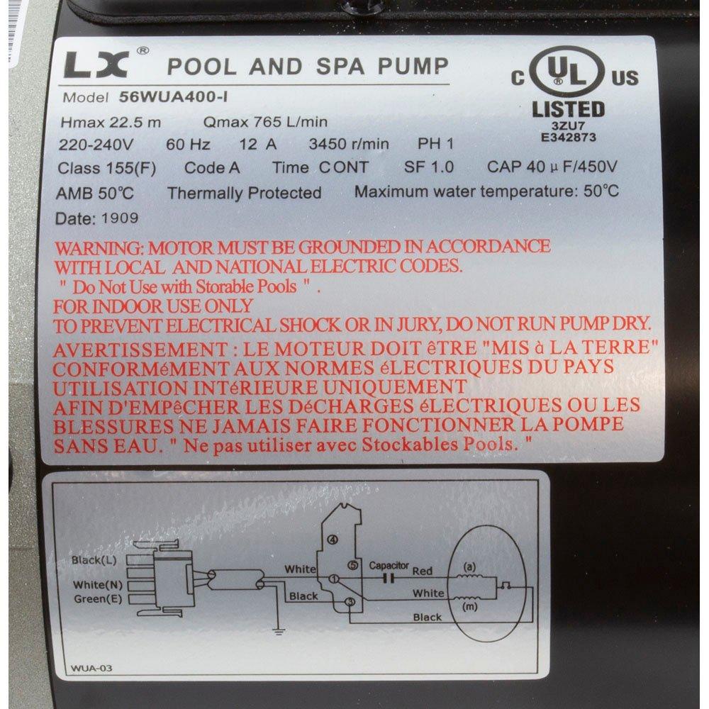Lingxiao Pump 56WUA400-I(NF) Pump, LX 56WUA, 4.0hp, 230v, 1-Spd, 56Fr, 2", SD,Bracketless