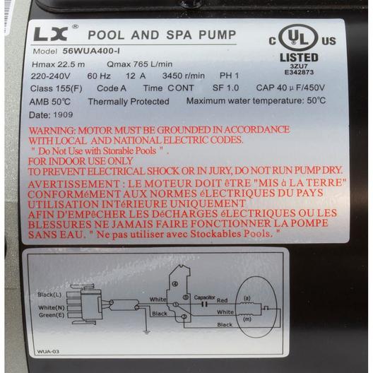 LX Pump  Lingxiao Pump 56WUA400-I(NF Pump LX 56WUA 4.0hp 230v 1-Spd 56Fr 2" SD,Bracketless