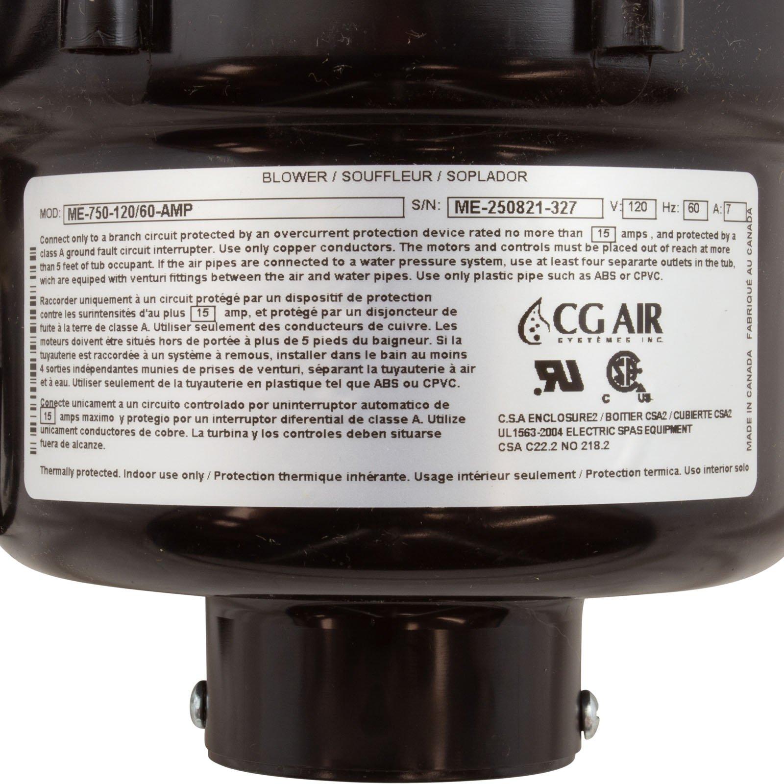 CG Air Systems Blower, CG Air Millenium Eco, 115v, 7.0A, 3ft AMP Cord