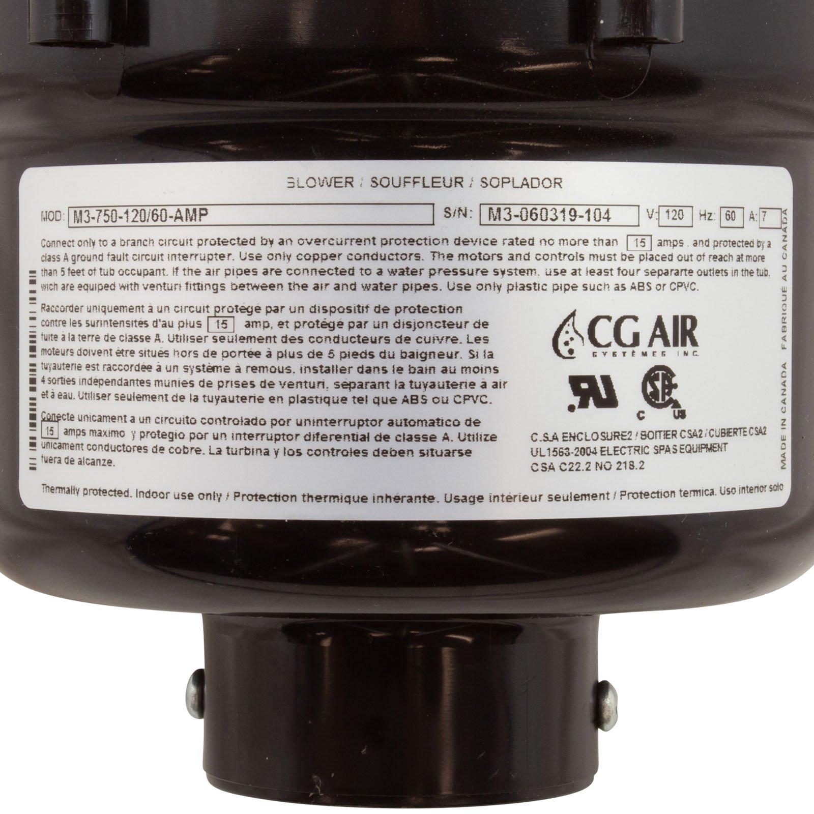 CG Air Systems Blower, CG Air Millenium 3,115v,7.0A,3-Spd,3ft AMP,AS