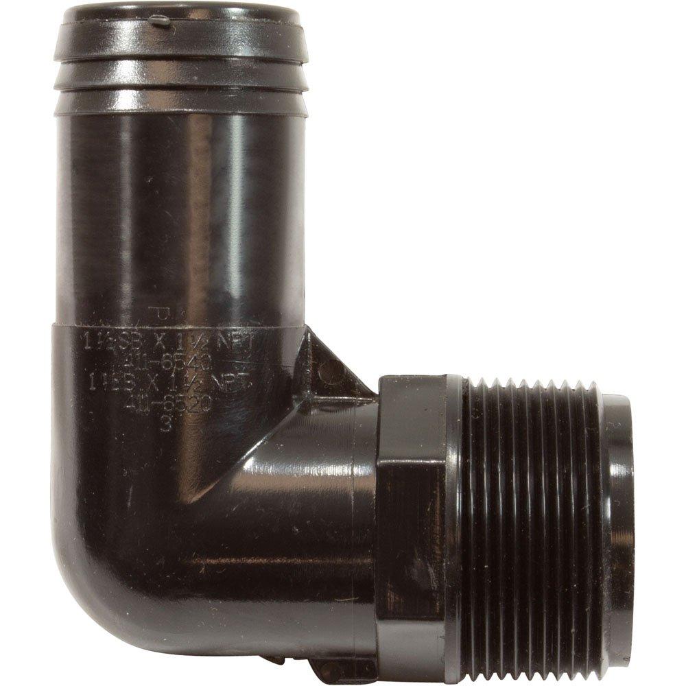 Waterway 1 1/2"Mptx1 1/2"Hose Barb Ell  Black
