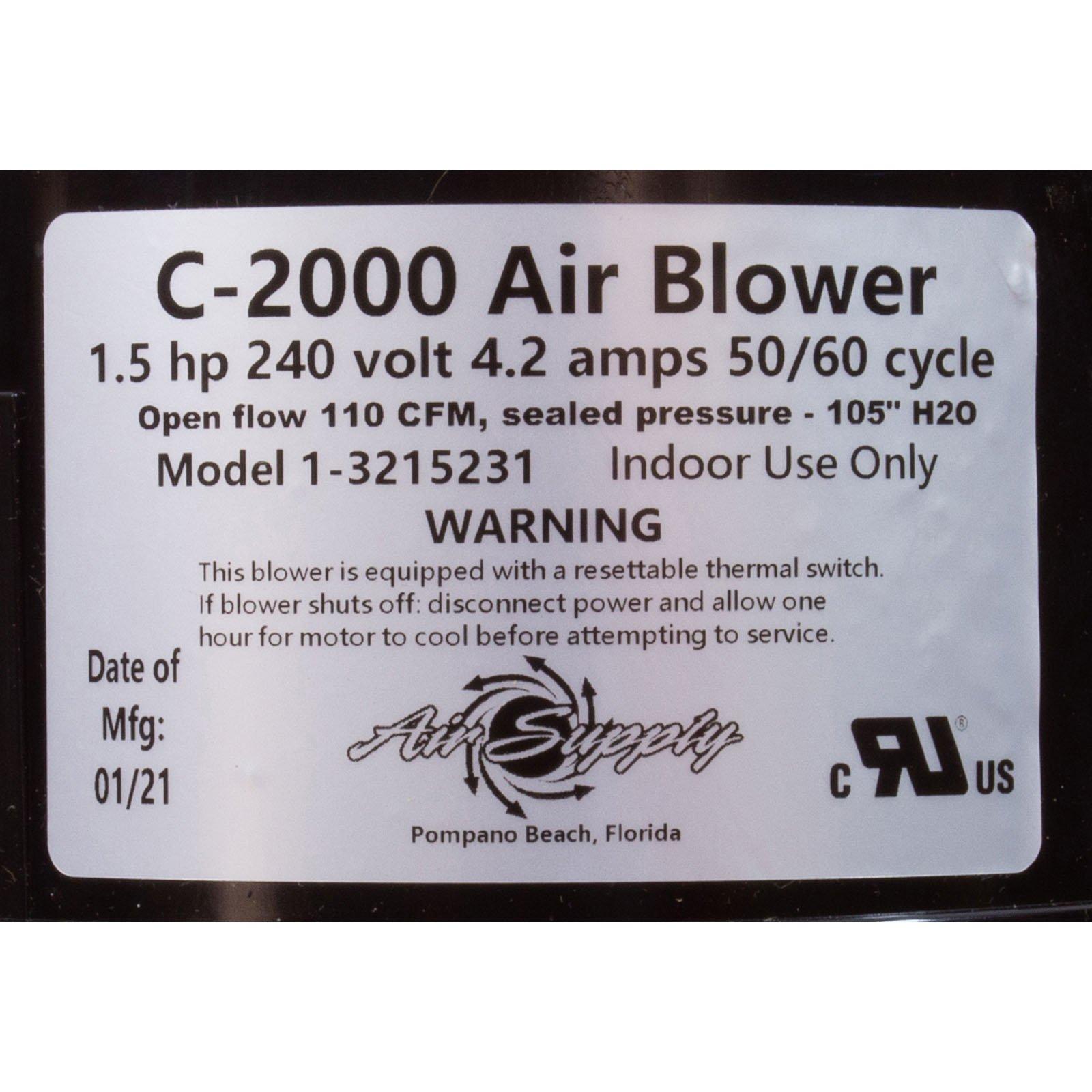 Air Supply 3220231 Future Blower Air Supply Comet 2000 2.0hp 230v 4.9A 4ft AMP