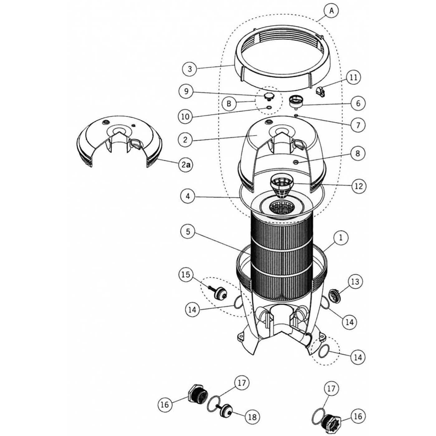 Astral CEL 30, 40, 50, 70 GPM Pool DE Cartridge Filter Parts