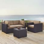 Crosley  Biscayne 4 Piece Wicker Set with Mist Cushions  Two Corner Chairs Arm Chair  Coffee Table