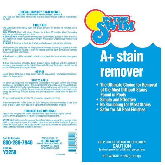 In The Swim  A Plus Stain Remover for Pools 2 lbs.