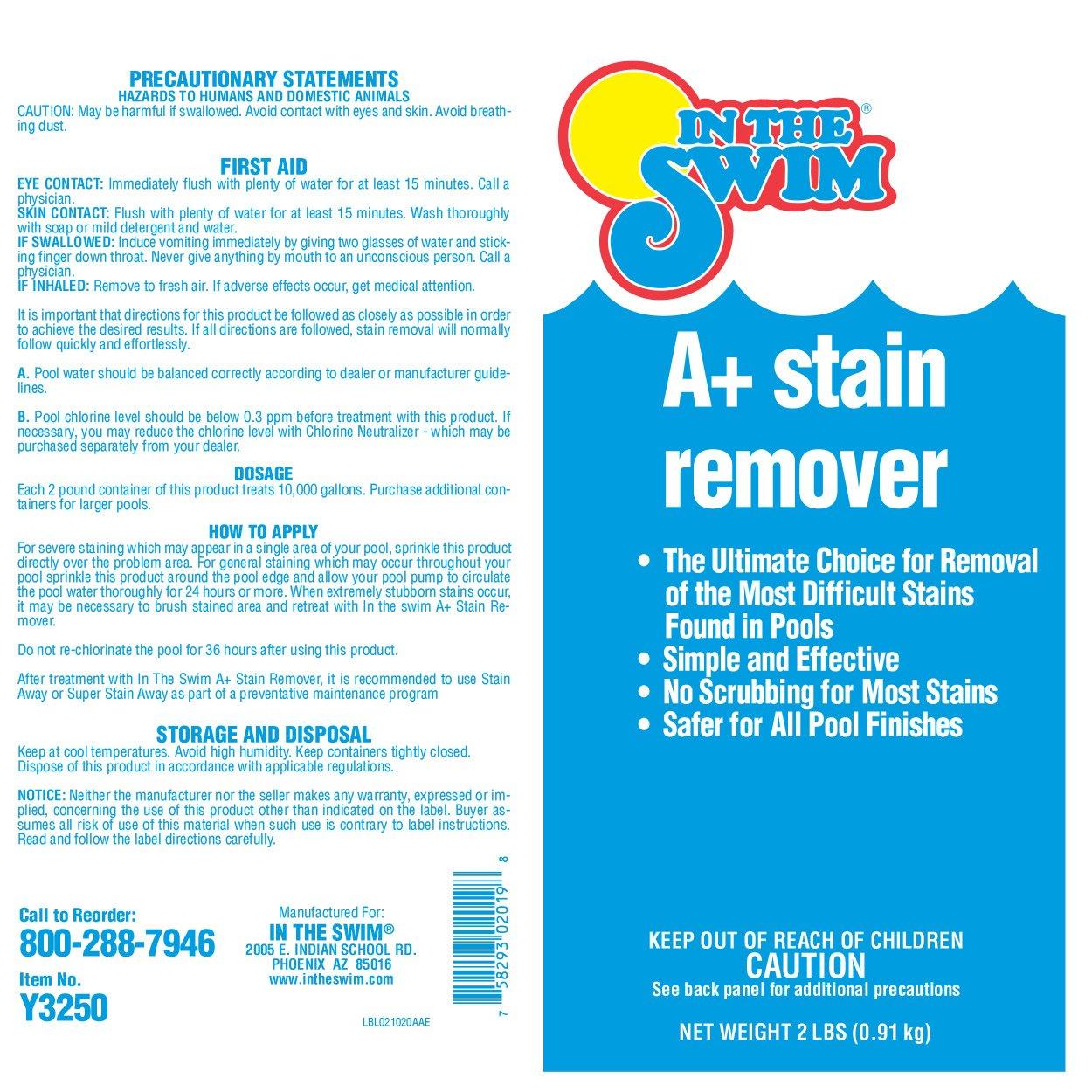 A+ Stain Remover Removes Metal & Organic Pool Stains In The Swim
