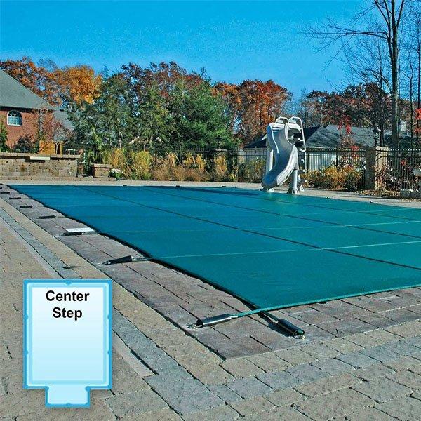 Inground Swimming Pool Cover Safety Rectangle Cover w/ Center Step 16X32FT  Green Winter Safety Cover Inground Swimming Pool Cover Rectangle Center