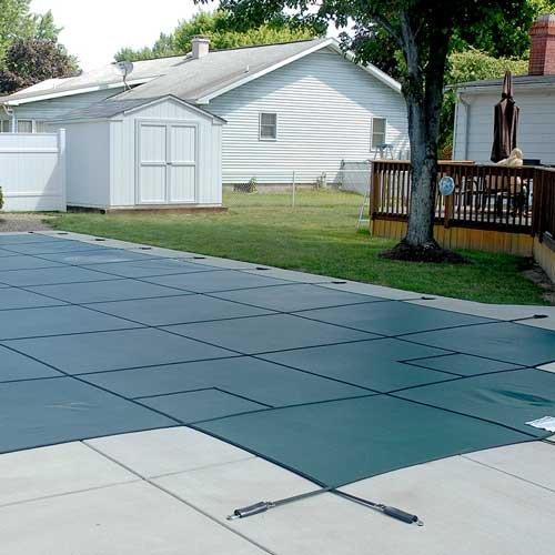 GLI  Mesh Safety Pool Cover 18 x 36 Rectangle with 4 x 8 Center End Step Blue