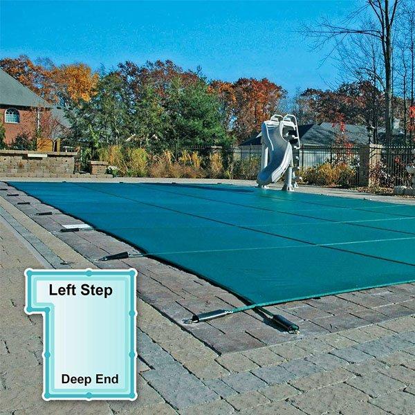 GLI  Mesh Safety Cover 18x36 ft Rectangle with 4x8 Left Step Green