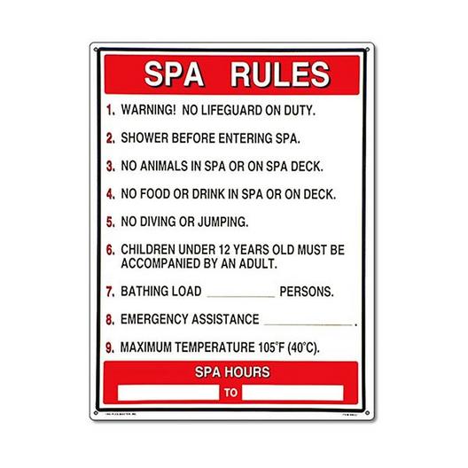 Commercial Spa Rules Sign