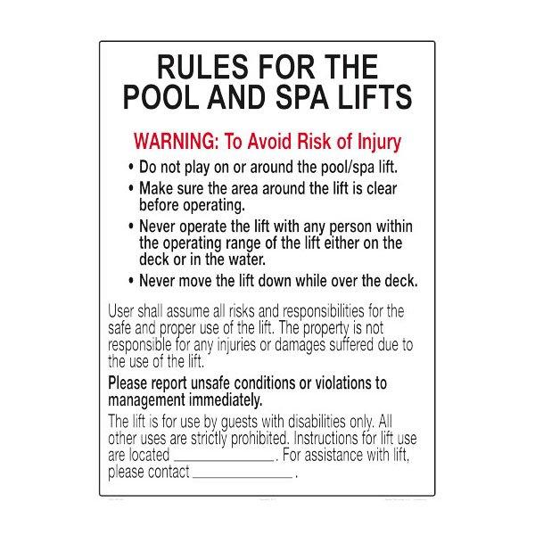 Pool Lift Rules Sign