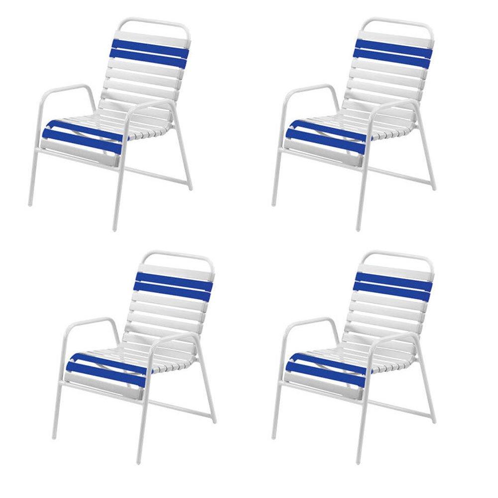 Windward Design Group  Classic Blue/White Vinyl Strap Dining Chair 4-Pack
