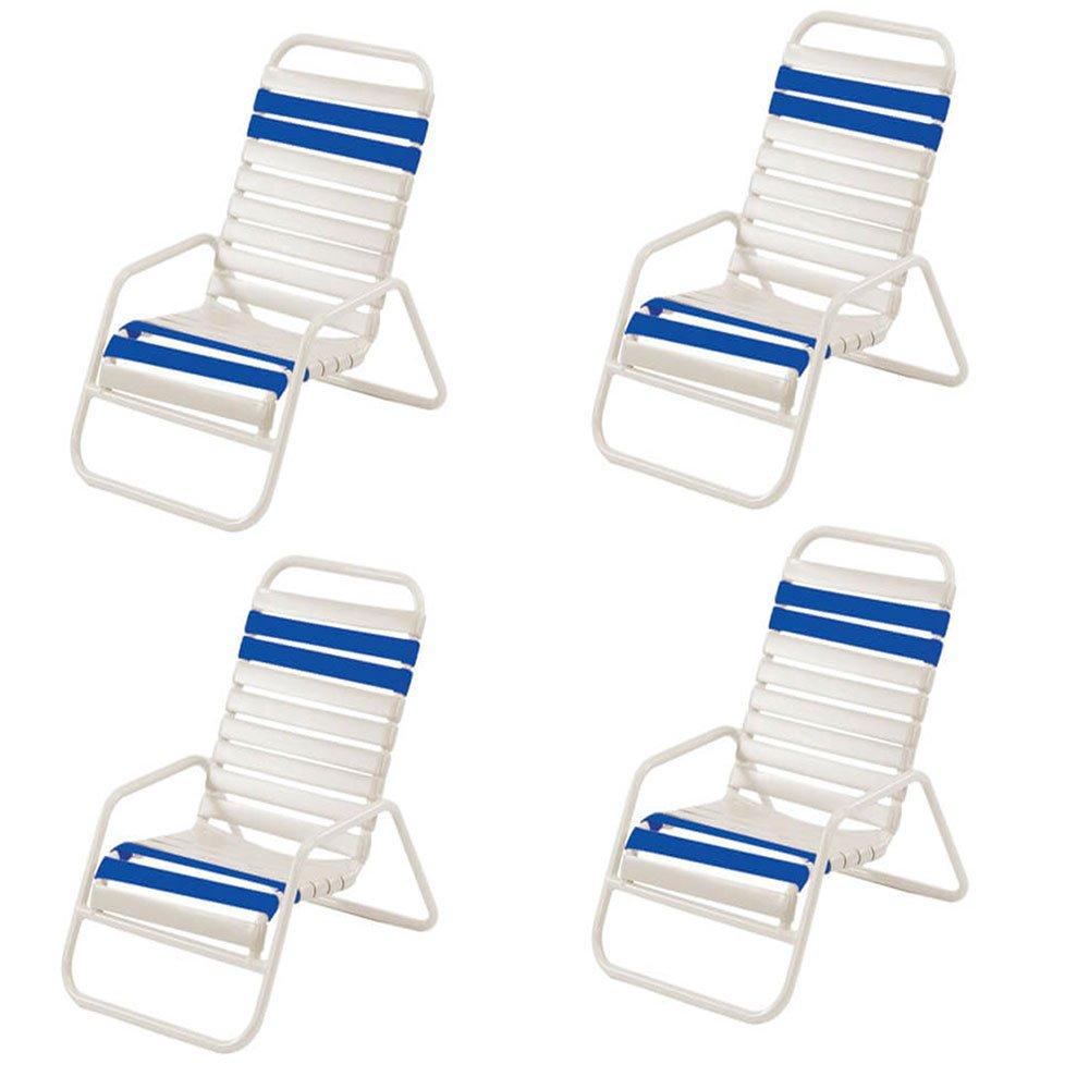 Classic Blue/White Vinyl Strap Sand Chair, 4-Pack