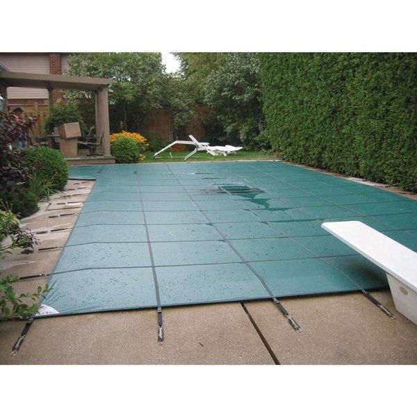 Hinspergers  Aqua Master 16 x 32 Green Solid Safety Cover  Rectangle with Right Step