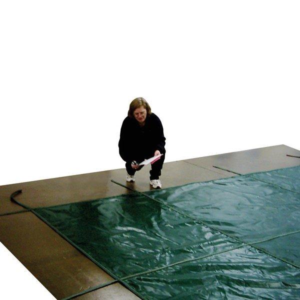Aqua Master 16 x 32 Green Solid Safety Cover - Rectangle with Right Step