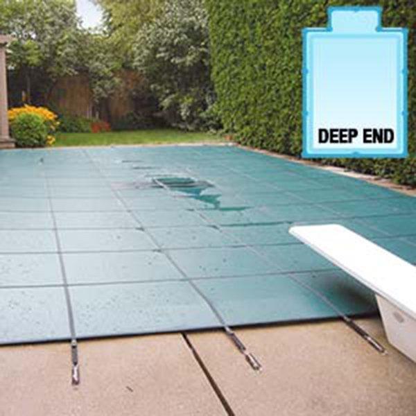 Aqua Master 16 x 36 Green Solid Safety Cover - Rectangle with Center Step