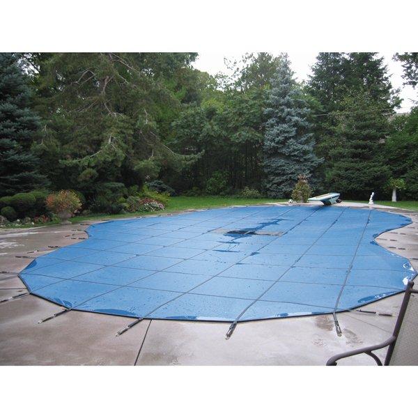 Hinspergers  Aqua Master 18 x 36 Solid Safety Cover  Rectangle with Right Hand Step Blue