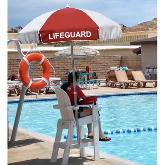 California Umbrella  6 Lifeguard Logo Umbrella Red and White