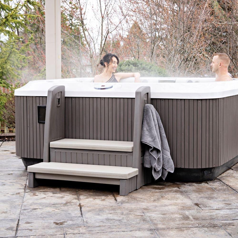 Step2  Hot Tub Storage Steps with Handrails (Dark Cedar)