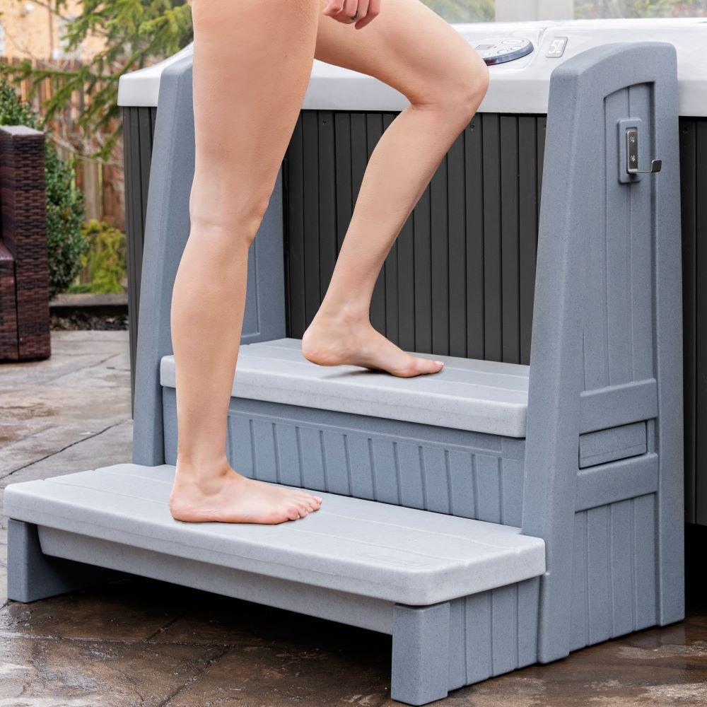 Hot Tub Storage Steps with Handrails (Gray)